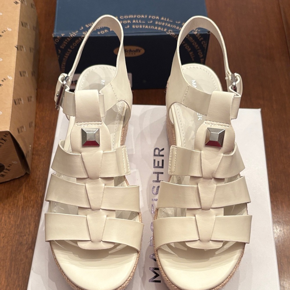 Marc Fisher Joven Espadrille Wedge Ivory Sandals NWOT